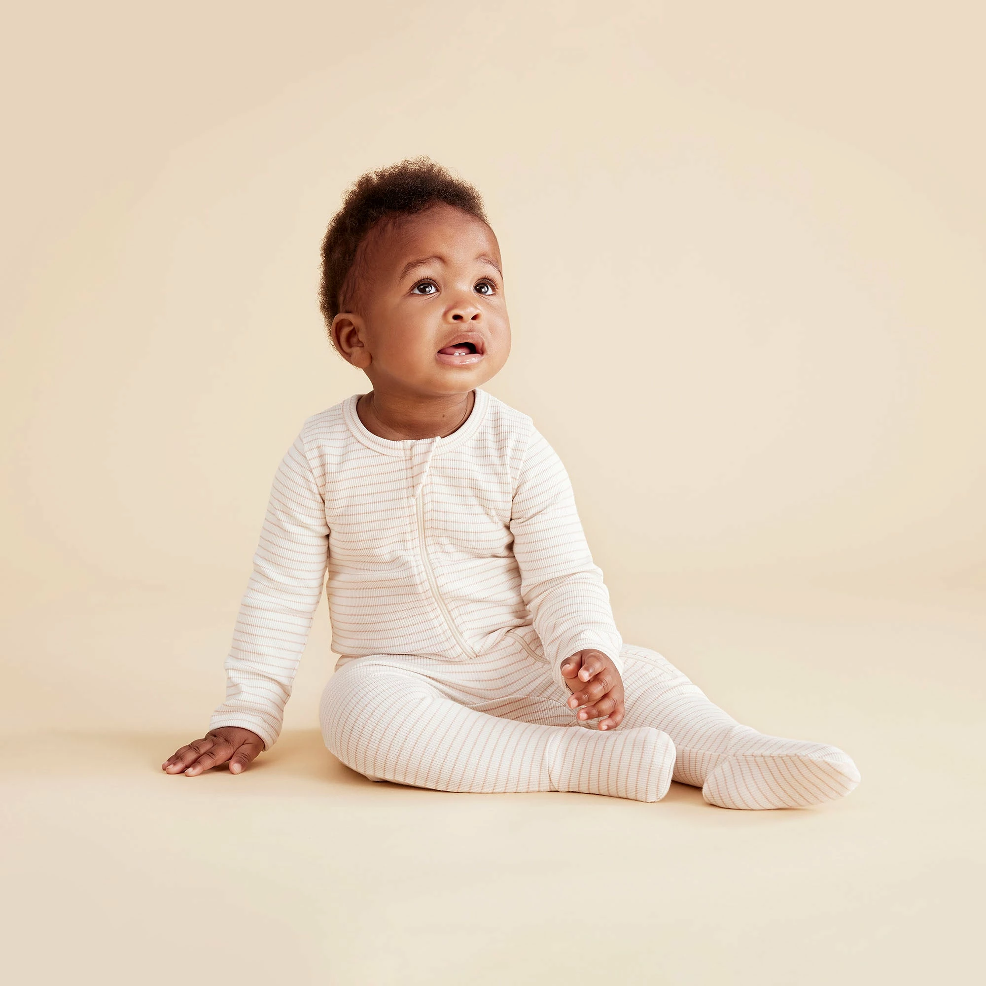 Wilson & Frenchy Organic Stripe Rib Zipsuit - Cameo Rose