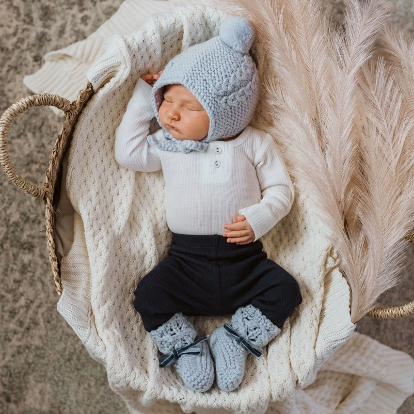 Snuggle Hunny Kids Blue Merino Wool Bonnet & Booties - Image 6