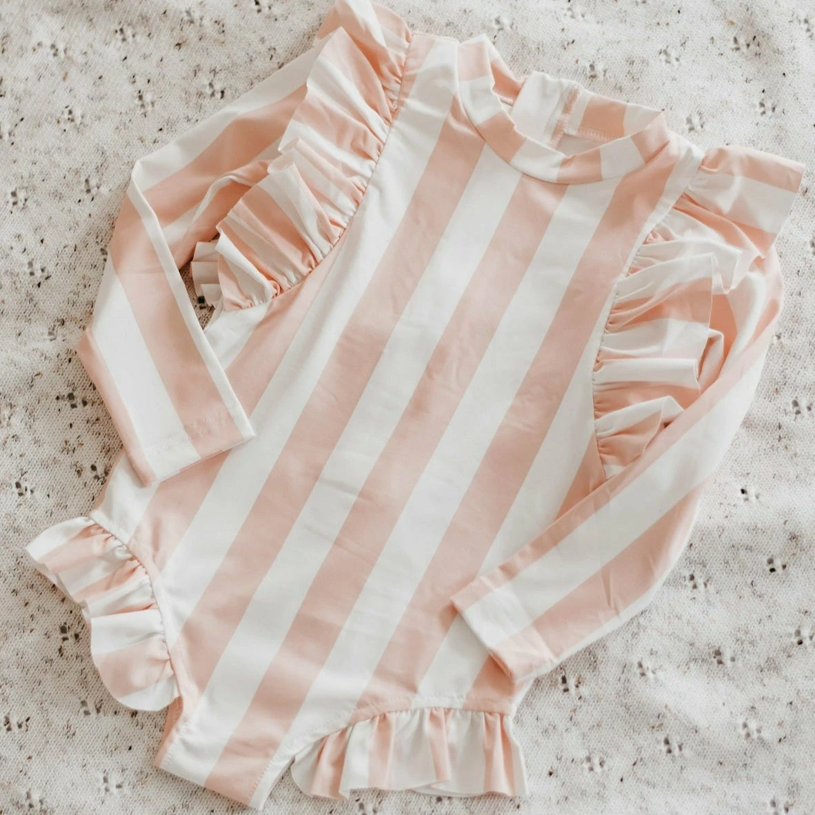 Bencer And Hazelnut Frill Swim Suit Peach Stripe