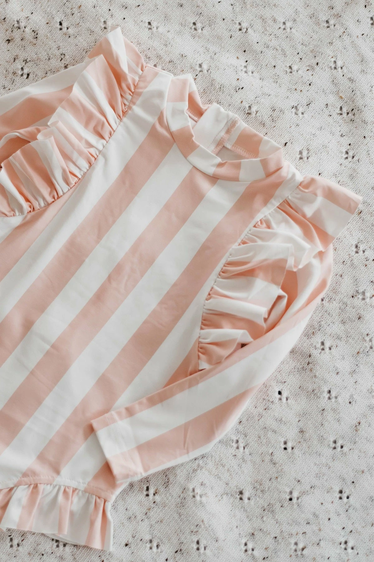 Bencer And Hazelnut Frill Swim Suit Peach Stripe - Image 2