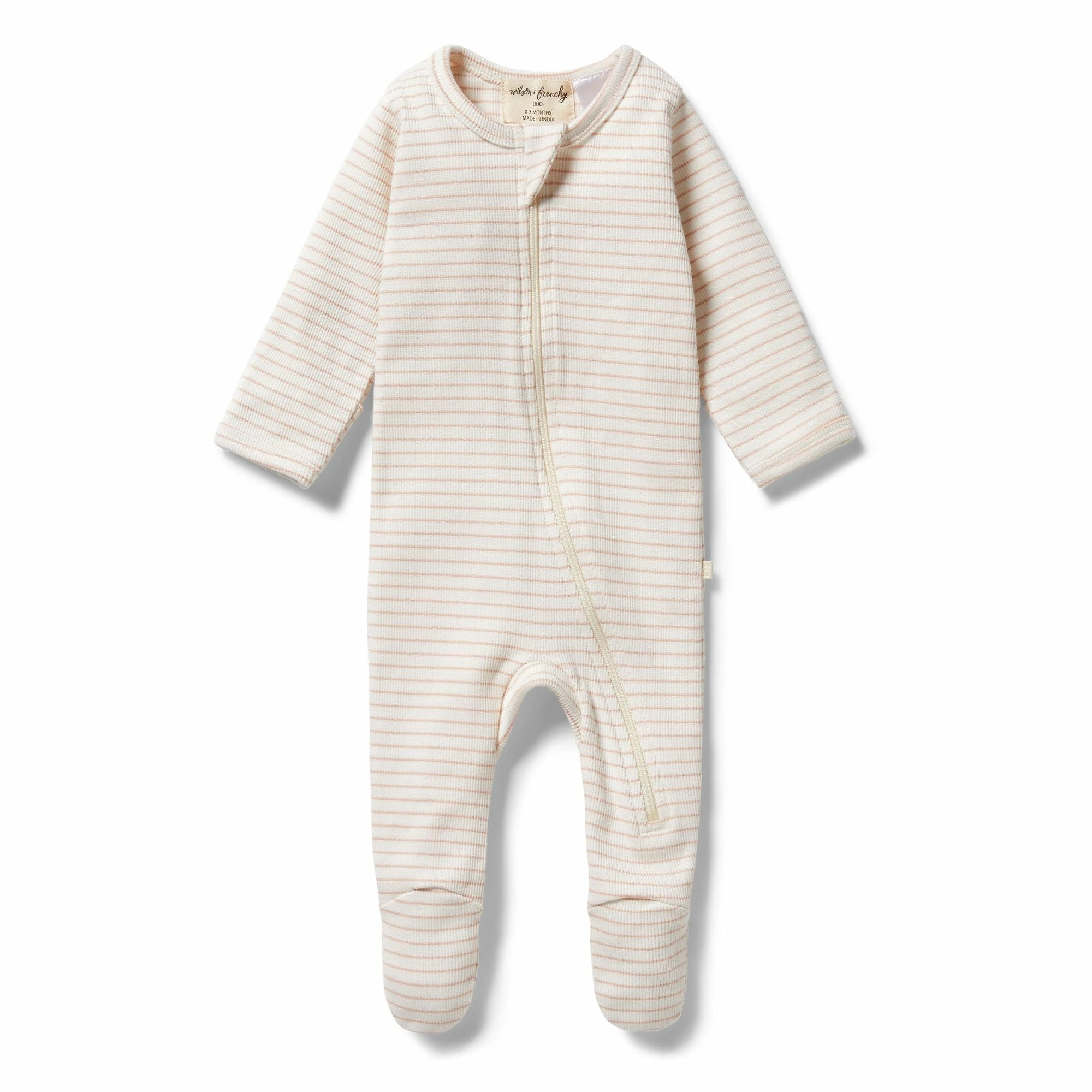 Wilson & Frenchy Organic Stripe Rib Zipsuit - Cameo Rose - Image 2
