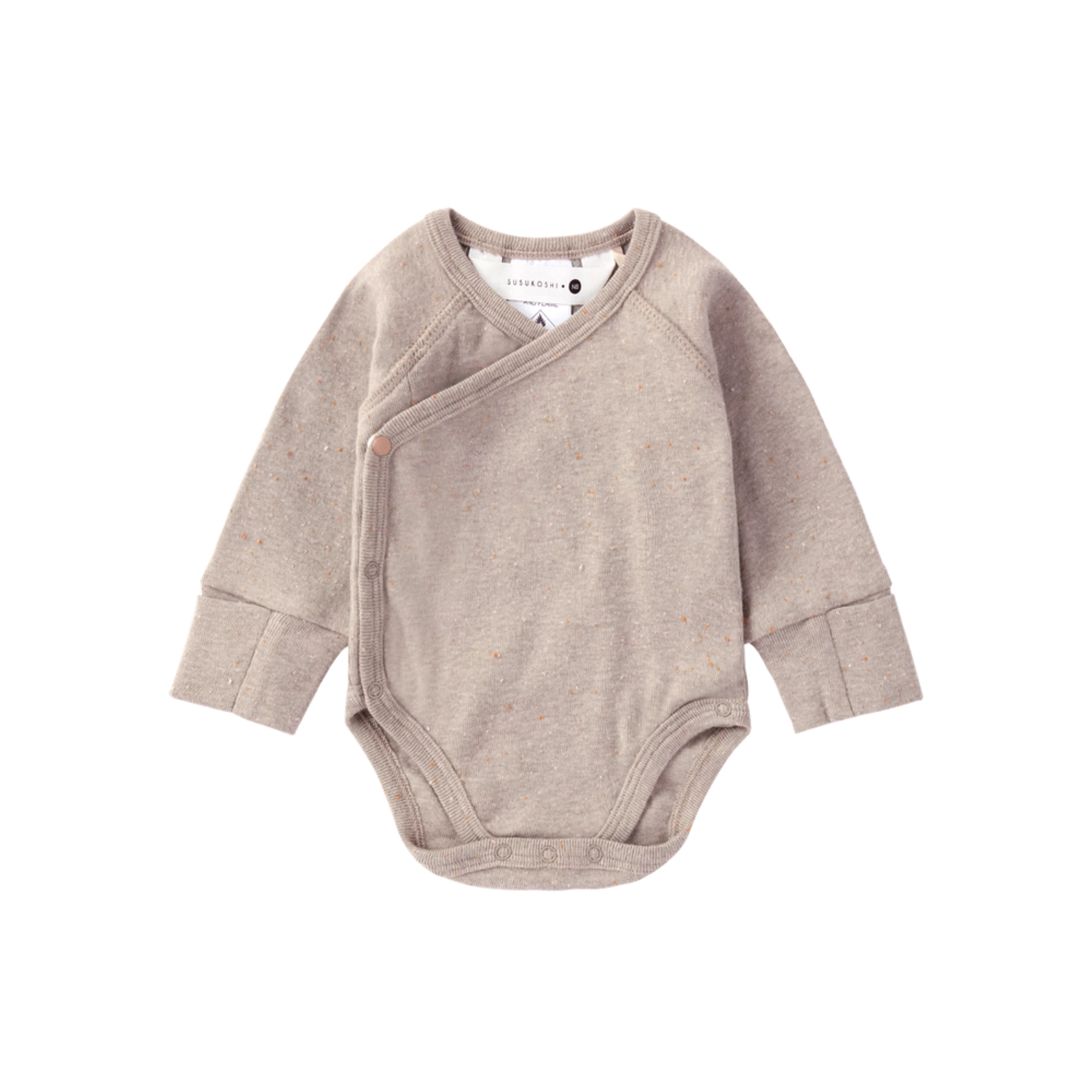 Susukoshi Organic Kimono Bodysuit, L/S Mushroom Speckled