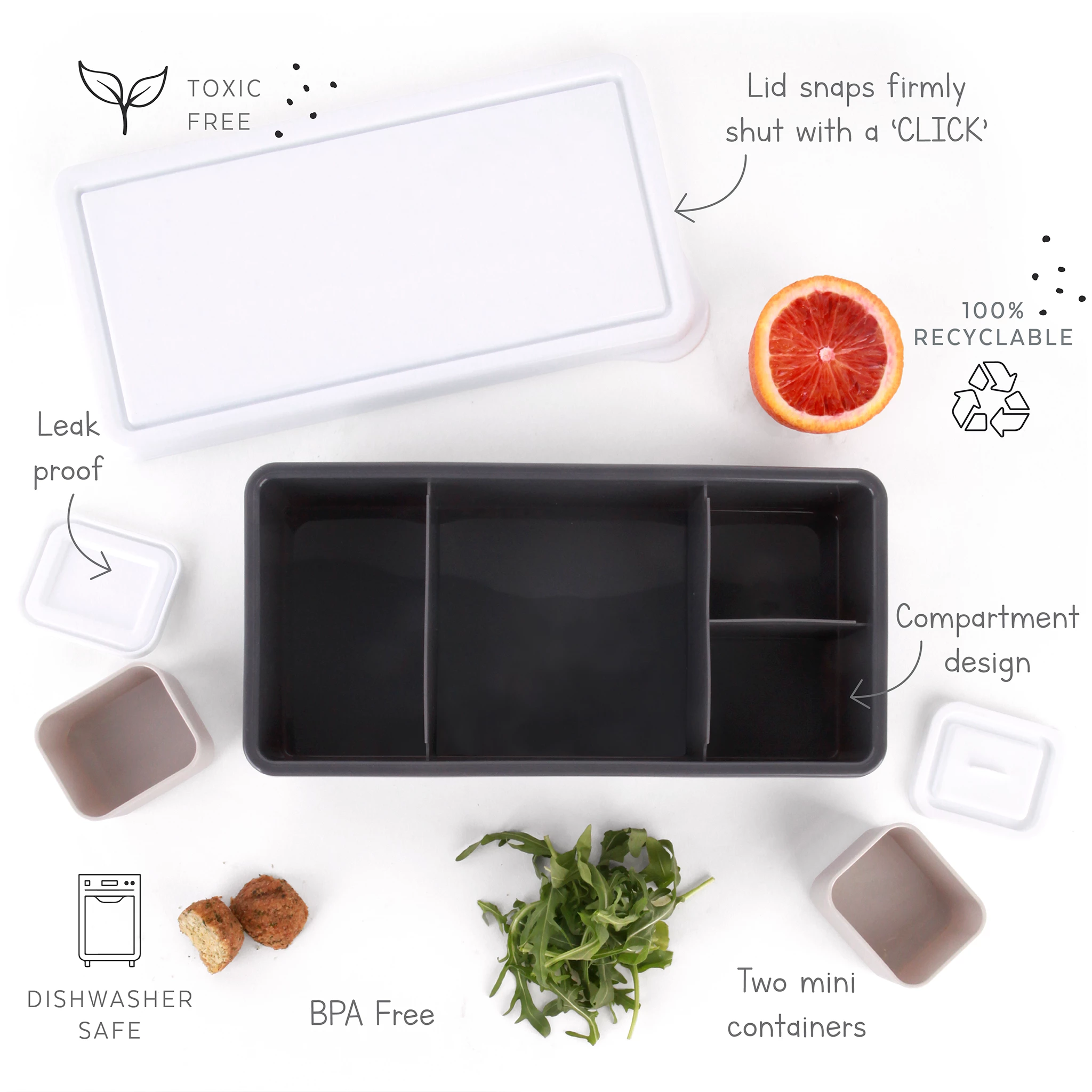 Love Mae Lunchbox - Charcoal Base (white Lid) - Image 2