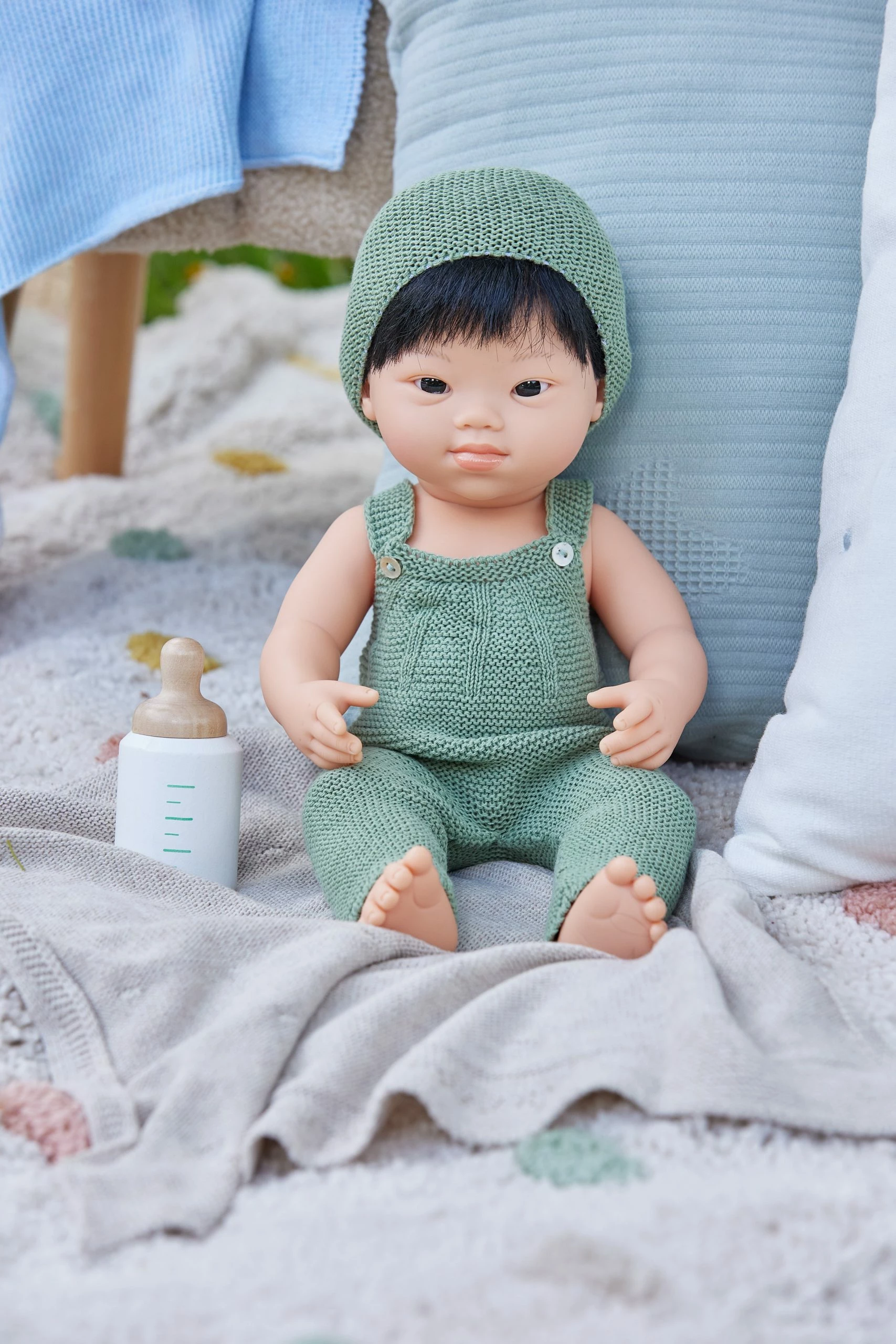 Miniland Dolls Miniland Clothing Eco Knitted Overalls And Beanie Hat, 38cm - Image 3