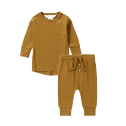 Susukoshi Organic PJ L/S Pant Set, Antique Brass (Pointelle)