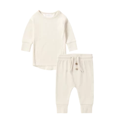 Susukoshi Organic PJ L/S Pant Set, Powder (Pointelle)