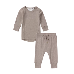 Susukoshi Organic PJ Long Sleeve Pant Set - Mushroom Speckled
