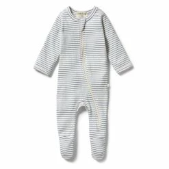 Wilson & Frenchy Organic Stripe Rib Zipsuit - Blue Depths