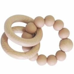 Alimrose Beechwood Silicone Teether Ring Set - Apricot