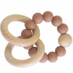 Alimrose Beechwood Silicone Teether Ring Set - Cinnamon