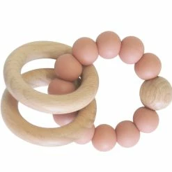 Alimrose Beechwood Silicone Teether Ring Set - Terracotta