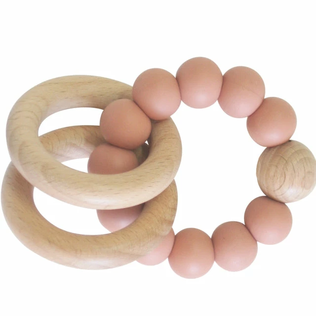 Alimrose Beechwood Silicone Teether Ring Set - Terracotta