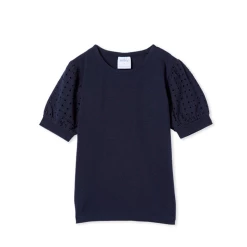 Milky Navy Broderie Sleeve Tee