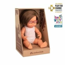 Miniland Dolls Miniland Doll - Anatomically Correct Baby Caucasian Girl With Down Syndrome, 38 Cm With Glasses