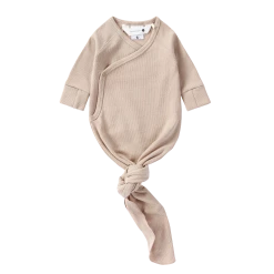 Susukoshi Organic Kimono Gown, Taupe (Pointelle)