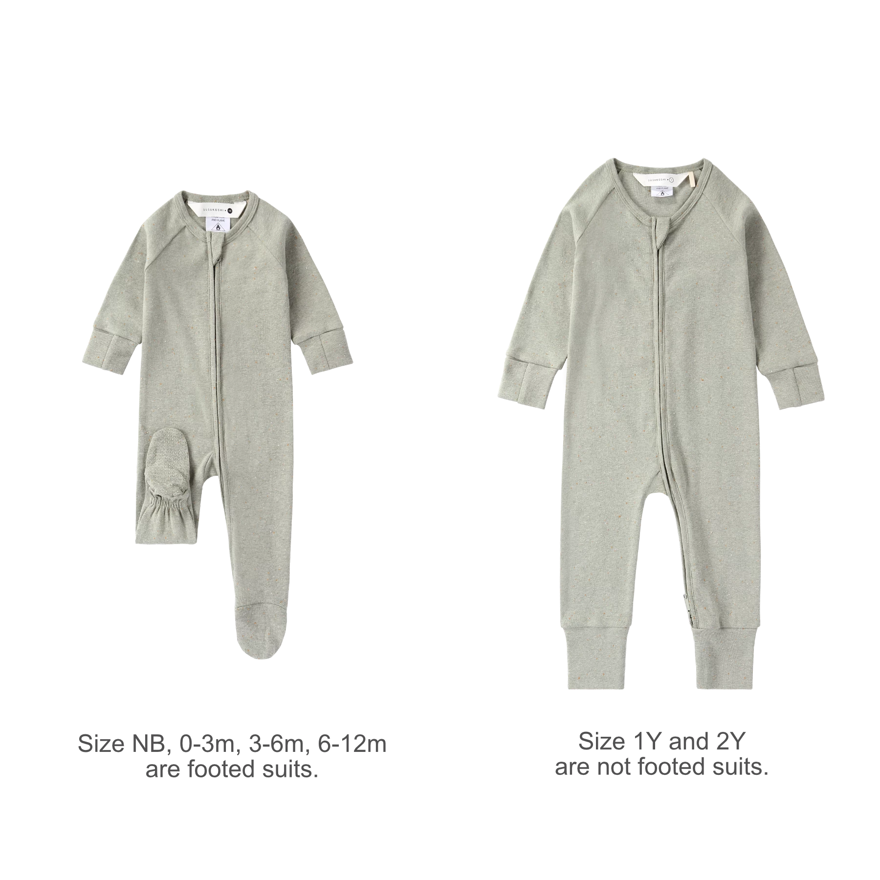 Susukoshi Organic Zip Growsuit L/S, Sage Speckled - Image 2