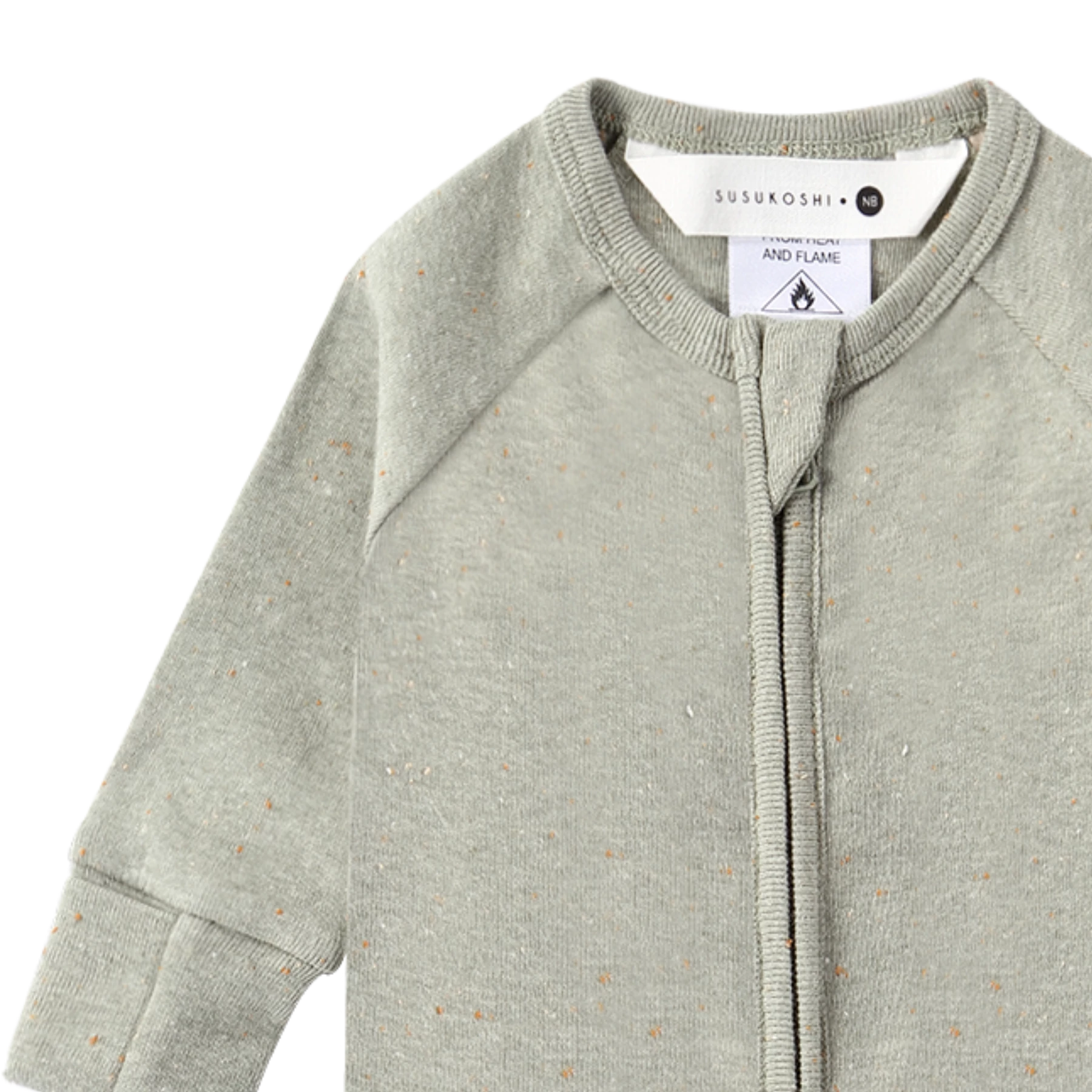 Susukoshi Organic Zip Growsuit L/S, Sage Speckled - Image 3